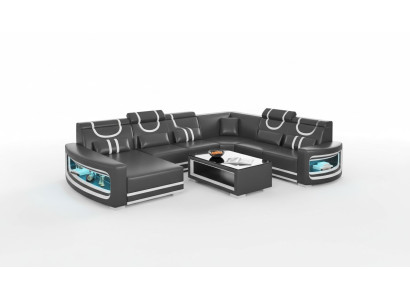 Żywy krajobraz Kanapy Sofa skórzana Narożnikowa kanapa U Shape Czarna Sofa Duża Nowość