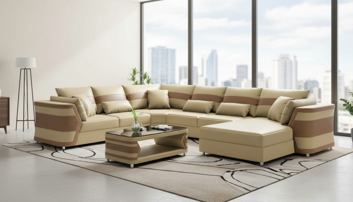 Żywy krajobraz xxl Sofa U Shape Duży Narożnikowa kanapa Sofa Skórzana Sofy Beżowe Kanapy