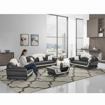 Zestaw sofowy komplet wypoczynkowy skórzana sofa kompletna 3-częściowe sofy Czarny