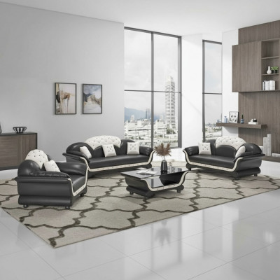 Zestaw sofowy komplet wypoczynkowy skórzana sofa kompletna 3-częściowe sofy Czarny