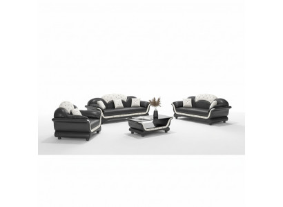 Zestaw sofowy komplet wypoczynkowy skórzana sofa kompletna 3-częściowe sofy Czarny