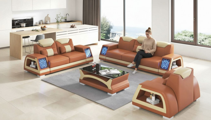 Kompletny zestaw sofowy Zestaw sofowy skórzane sofy sofa 3-częściowe sofy brązowe