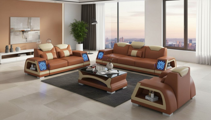 Kompletny zestaw sofowy Zestaw sofowy skórzane sofy sofa 3-częściowe sofy brązowe