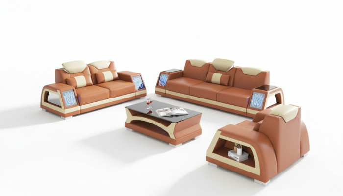 Kompletny zestaw sofowy Zestaw sofowy skórzane sofy sofa 3-częściowe sofy brązowe