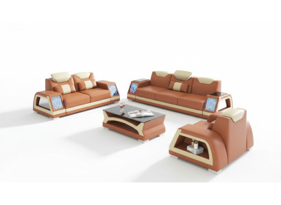 Kompletny zestaw sofowy Zestaw sofowy skórzane sofy sofa 3-częściowe sofy brązowe