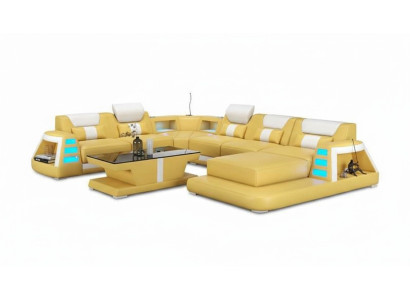 Kanapa Współczesna Narożnikowa kanapa U Shape Yellow Żywy krajobraz Skórzana Sofa Sofa