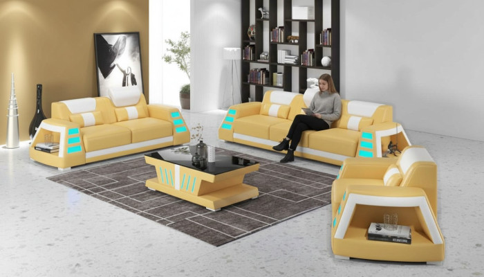 Zestaw kanapowy Zestaw sofowy skórzane sofy kompletna sofa 3-częściowa w kolorze żółtym