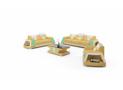Zestaw kanapowy Zestaw sofowy skórzane sofy kompletna sofa 3-częściowa w kolorze żółtym
