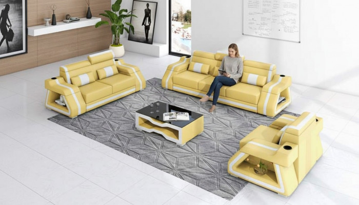 Sofy skórzane Komplet kanapowy Zestaw sofowy Sofy 3-częściowe w kolorze żółtym