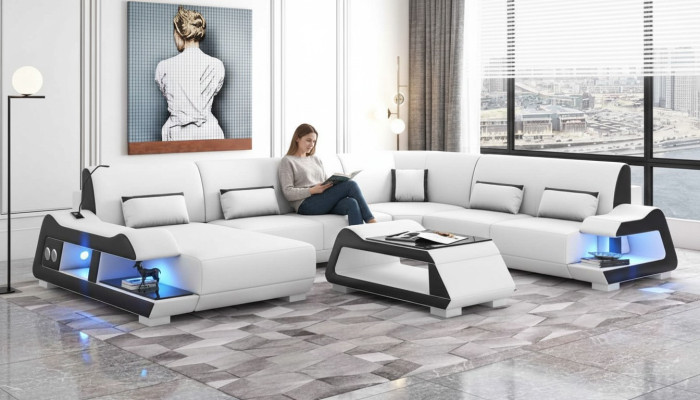 Duża sofa Żywy krajobraz XXL U w kształcie Narożnikowa kanapa skórzana Sofy Białe sofy