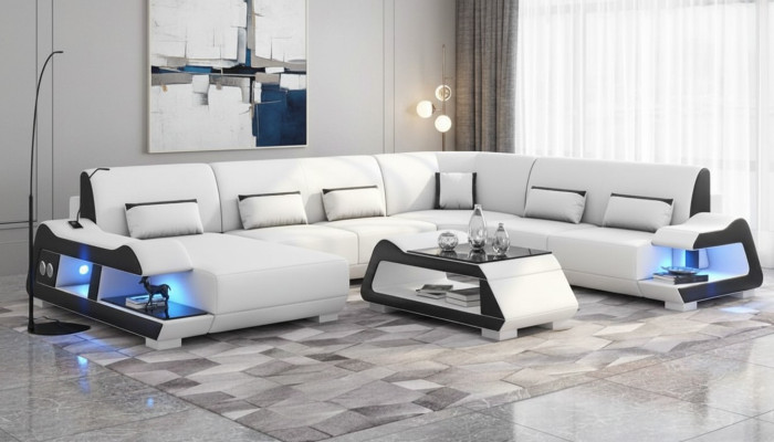 Duża sofa Żywy krajobraz XXL U w kształcie Narożnikowa kanapa skórzana Sofy Białe sofy