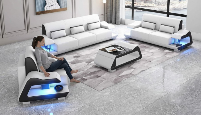 Zestaw kanapowy Zestaw sofowy skórzane sofy kompletna sofa 3-częściowa Biały komplet 3+2+1