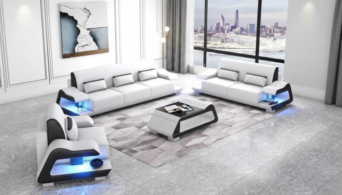 Zestaw kanapowy Zestaw sofowy skórzane sofy kompletna sofa 3-częściowa Biały komplet 3+2+1