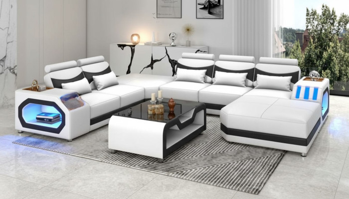 Żywy krajobraz Duża sofa XXL w kształcie litery U Narożnikowa kanapa skórzana sofa Biały Sofy