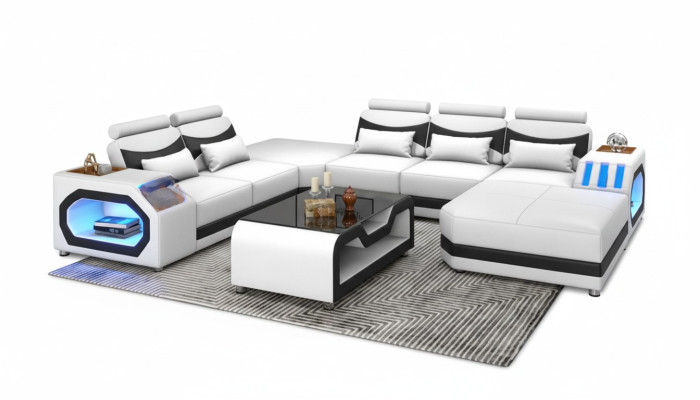 Żywy krajobraz Duża sofa XXL w kształcie litery U Narożnikowa kanapa skórzana sofa Biały Sofy