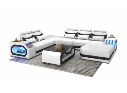 Żywy krajobraz Duża sofa XXL w kształcie litery U Narożnikowa kanapa skórzana sofa Biały Sofy