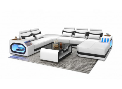 Żywy krajobraz Duża sofa XXL w kształcie litery U Narożnikowa kanapa skórzana sofa Biały Sofy