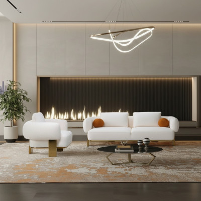 Zestaw sofowy Kompletny zestaw wypoczynkowy Biały miejsce do siedzenia Sofa tapicerowana Sofa materiałowa