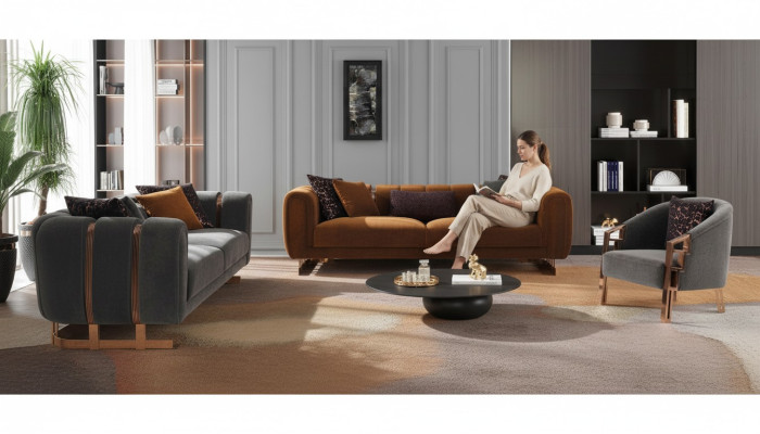 Sofa tapicerowana Kompletny zestaw sofowy Zestaw sofowy Szare miejsce do siedzenia Sofa materiałowa