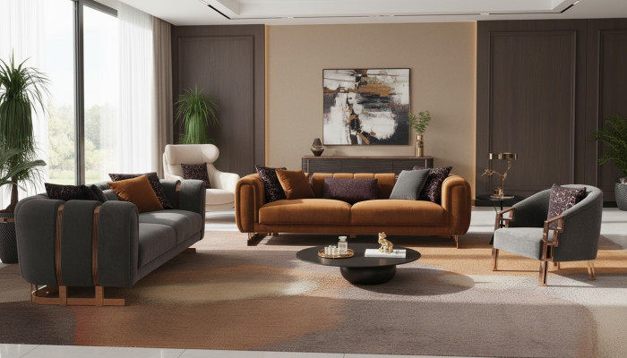 Sofa tapicerowana Kompletny zestaw sofowy Zestaw sofowy Szare miejsce do siedzenia Sofa materiałowa