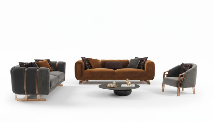 Sofa tapicerowana Kompletny zestaw sofowy Zestaw sofowy Szare miejsce do siedzenia Sofa materiałowa
