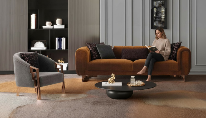 Zestaw sof trzyosobowych Fotel w kolorze brązowym Kompletna sofa z tkaniny