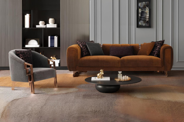 Zestaw sof trzyosobowych Fotel w kolorze brązowym Kompletna sofa z tkaniny