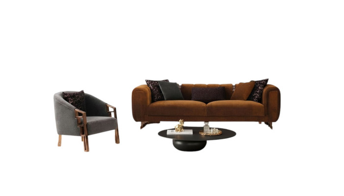 Zestaw sof trzyosobowych Fotel w kolorze brązowym Kompletna sofa z tkaniny