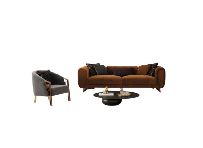 Zestaw sof trzyosobowych Fotel w kolorze brązowym Kompletna sofa z tkaniny