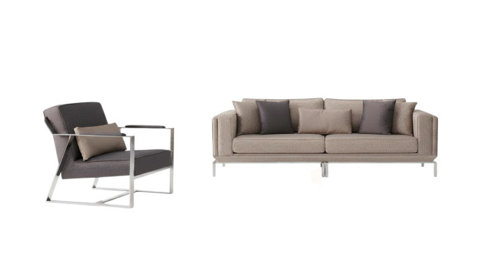 Zestaw sofowy Kompletny zestaw wypoczynkowy beżowa tapicerowana sofa rozkładana sofa 2-częściowa
