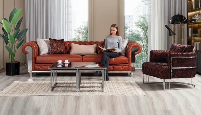 Chesterfield Zestaw sofowy sztucznej skóry Trzyosobowa sofa w kolorze brązowym z kanapami