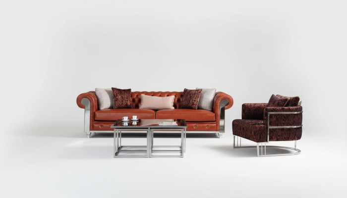 Chesterfield Zestaw sofowy sztucznej skóry Trzyosobowa sofa w kolorze brązowym z kanapami