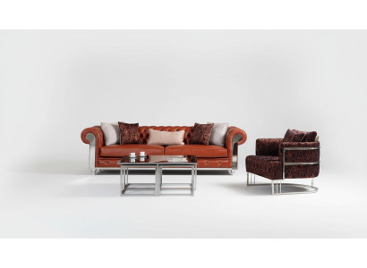 Chesterfield Zestaw sofowy sztucznej skóry Trzyosobowa sofa w kolorze brązowym z kanapami