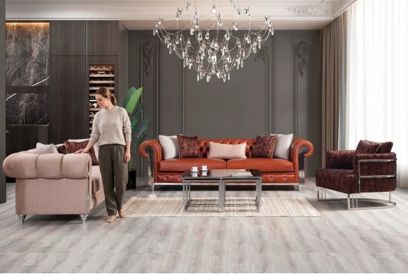 Chesterfield Zestaw sofowy trzyosobowy brązowy zestaw sof tapicerowanych