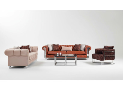 Chesterfield Zestaw sofowy trzyosobowy brązowy zestaw sof tapicerowanych