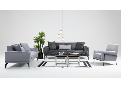 Szary Zestaw sofowy Kompletny zestaw wypoczynkowy sofa tapicerowana sofa materiałowa