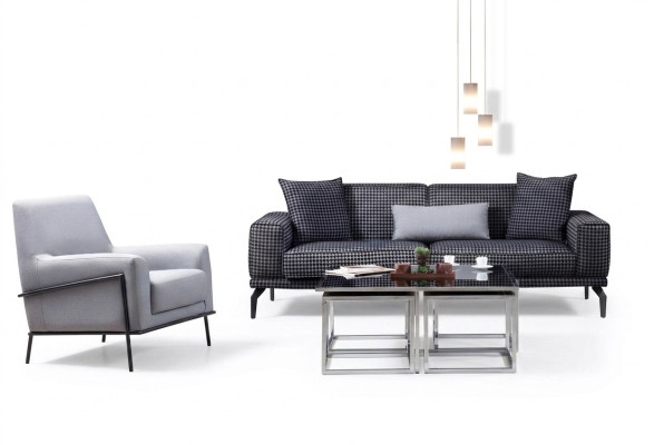 Sofa tapicerowana Kompletny zestaw sofowy Zestaw sofowy Szare miejsce do siedzenia z materiałową sofą
