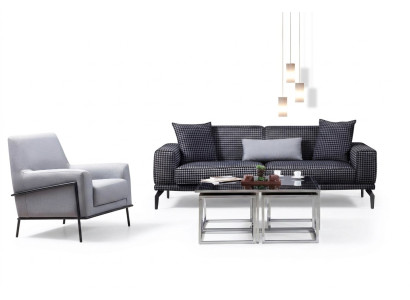 Sofa tapicerowana Kompletny zestaw sofowy Zestaw sofowy Szare miejsce do siedzenia z materiałową sofą