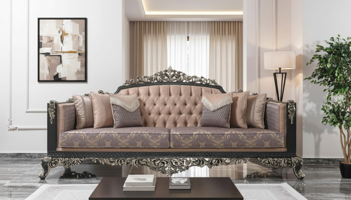 Sofa trzyosobowa 3 miejsce siedzące sofa tapicerowana sofa materiałowa beżowa barokowa kanapa