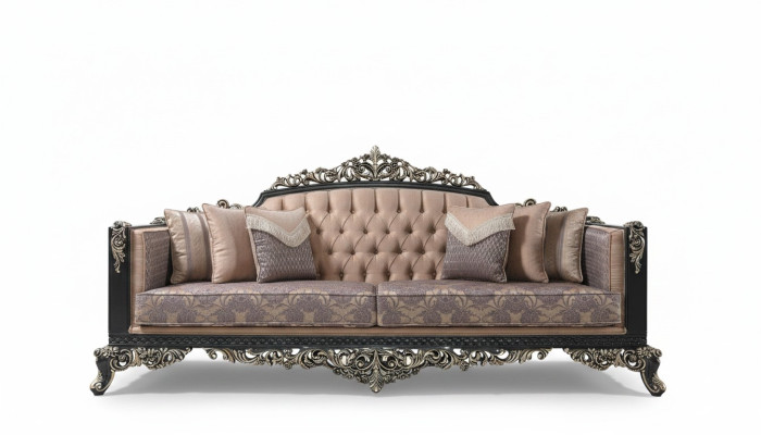 Sofa trzyosobowa 3 miejsce siedzące sofa tapicerowana sofa materiałowa beżowa barokowa kanapa