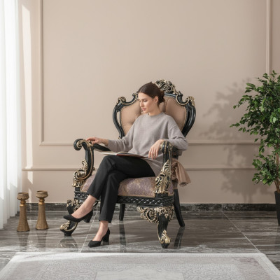 Fotel Beige EarsFotel Baroque miejsce do siedzenia Materiał Poliester Salon