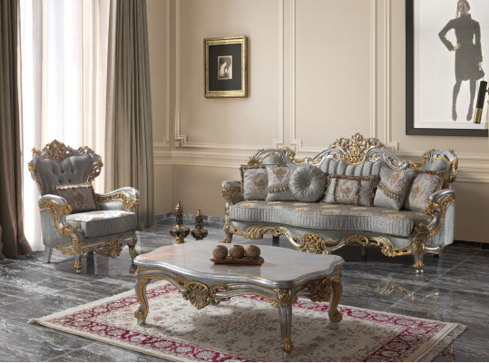 Luksusowa sofa tapicerowana Zestaw sofowy Kompletny zestaw wypoczynkowy Sofa z szarej tkaniny