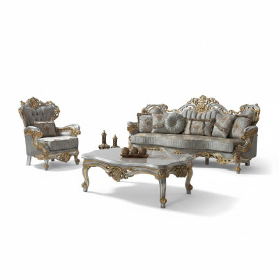 Luksusowa sofa tapicerowana Zestaw sofowy Kompletny zestaw wypoczynkowy Sofa z szarej tkaniny