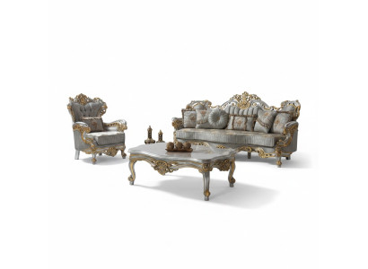 Luksusowa sofa tapicerowana Zestaw sofowy Kompletny zestaw wypoczynkowy Sofa z szarej tkaniny