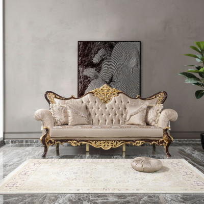 Sofa trzyosobowa 3 miejsce siedzące sofa tapicerowana sofa materiałowa beżowy barokowy poliester