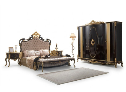Chesterfield Luxury Sypialnia Ustawić łóżko Podwójne łóżko 5szt. Czarny