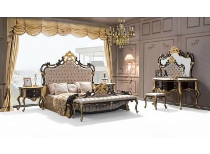 Podwójne łóżko Ustawić Chesterfield Luxury Sypialnia Łóżko 6szt Czarne łóżko