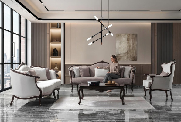 Zestaw sofowy Fotel Trzyosobowy Materiał Sofa Ustaw Szara Sofa tapicerowana kanapa