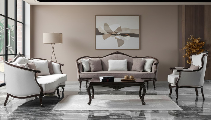 Zestaw sofowy Fotel Trzyosobowy Materiał Sofa Ustaw Szara Sofa tapicerowana kanapa