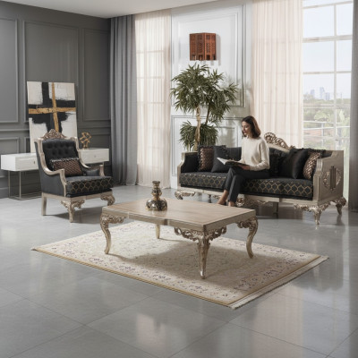Sofa tapicerowana Ustaw Zestaw sofowy trzyosobowy Fotel Materiał Sofa Szara Tabela 3-częściowa